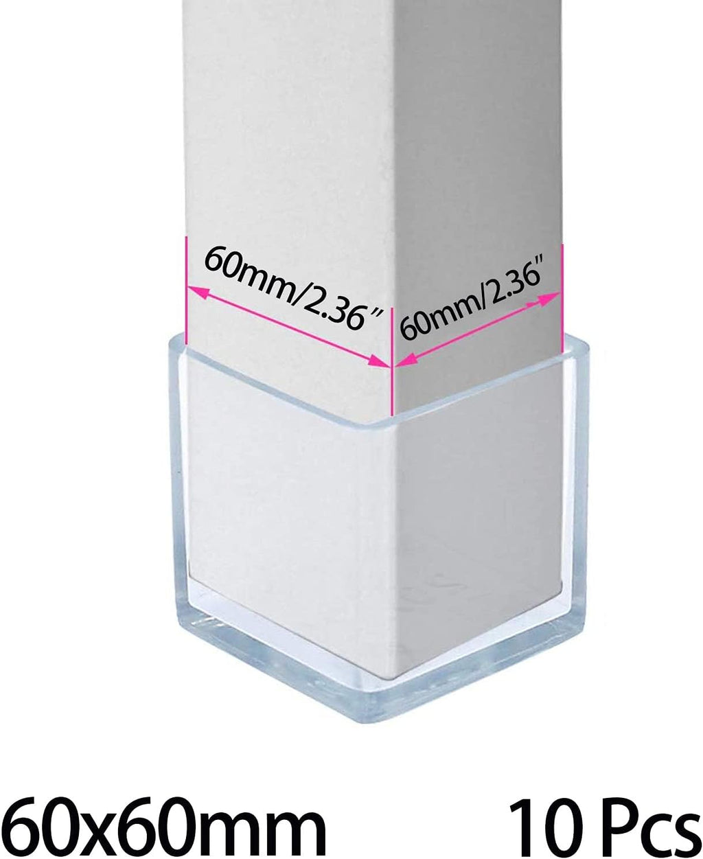 10 Pcs Transparent Square Anti-Slip Rubber Leg Tips Chair Leg Caps Furniture Floor Protectors Chair Table Bar Stool Leg Covers Furniture Leg Cube Feet 2.36 Inch x 2.36 Inch (60 x 60mm)