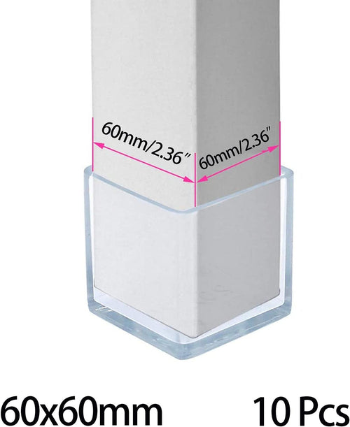 10 Pcs Transparent Square Anti-Slip Rubber Leg Tips Chair Leg Caps Furniture Floor Protectors Chair Table Bar Stool Leg Covers Furniture Leg Cube Feet 2.36 Inch x 2.36 Inch (60 x 60mm)