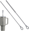 2Pcs Silicone Straw Cleaner Brush, 9.84in Reusable Straw Cleaner with Bendable Steel Core, Extra Long Soft Bottle Brush for Clearing Glass Straws, Smoothie Straws, 9mm&6mm (Gray)