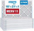 Aerostar 16 3/8x21 1/2x1 MERV 11 Pleated Air Filter, AC Furnace Air Filter, 12 Pack (Actual Size: 16 1/2" x 21 1/2" x 3/4")