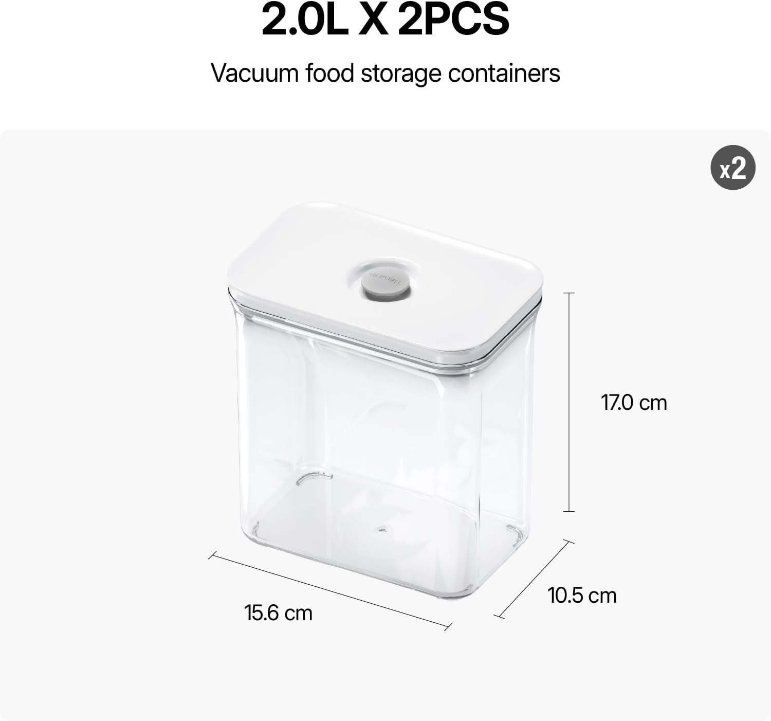 VAKUEN Premium Airtight Food Storage Containers, Rectangular 2PC-SET(2.11qt), Smart One-Click Seal Lid, 100% Leak Proof, Keep Food Fresh Longer, BPA-FREE, Dishwasher/Freezer & Microwave Safe