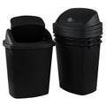 Teyyvn 6 Gallon Plastic Flip Lid Trash Can for Kitchen, Black Plastic Garbage Bin with Swing Lid, Pack of 4