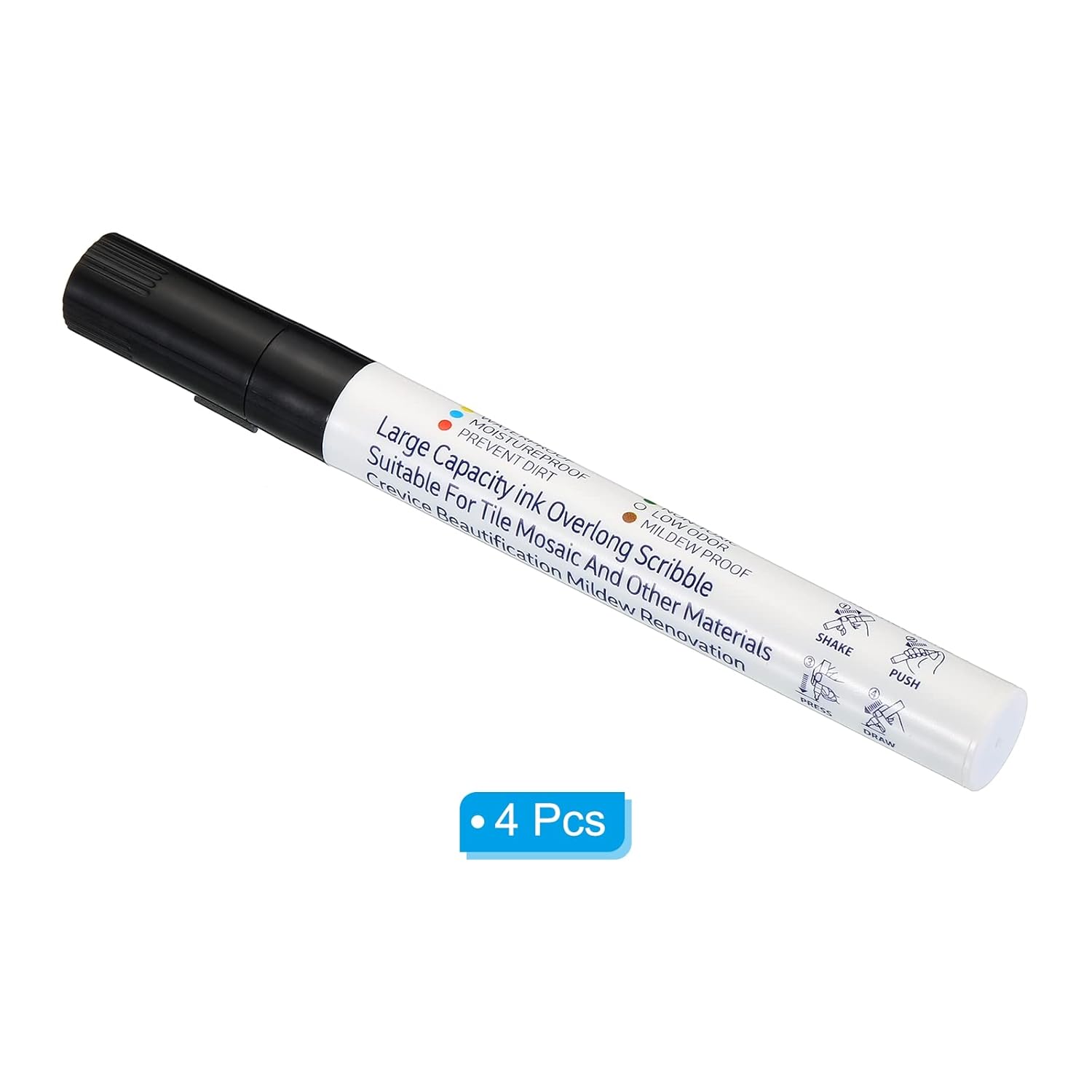 PATIKIL Grout Pen, 4 Pack Black Tile Marker Waterproof Grout Sealer Pen Tile Repair Pens Paint Pens for Wall Floor Bathroom Kitchen Refresh