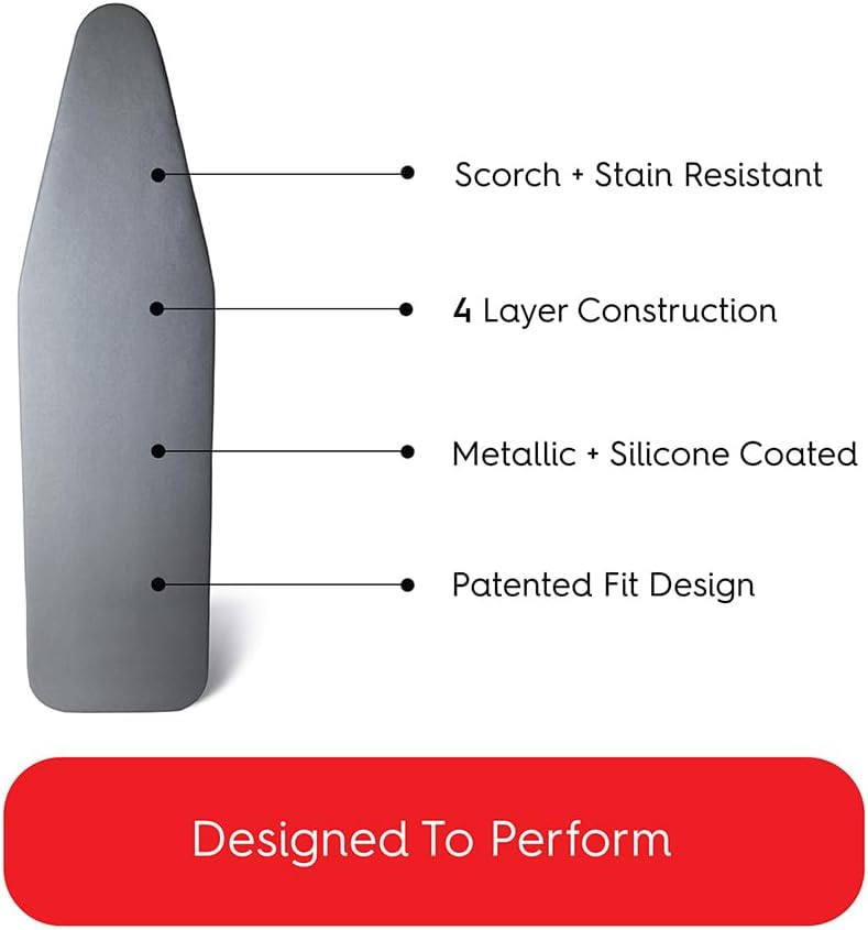 TIVIT Ironing Board Cover 18 x 50, Made in Italy. Pro Grip Pad Covers w/3 Fastener Straps & Pull Bungee Cord - Durable Scorch & Stain Resistant Padded Layers, Heat Reflective AlumiTek PRO Top Coat