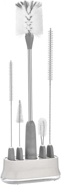 ALINK 5 Pack Water Bottle Brush Cleaning Set with Holder, Bottle Cleaner with Stand, Straw Nipple Lid Brush for Stanley Tumblers, Drinking Glass, Baby Bottles, Jugs - Gray