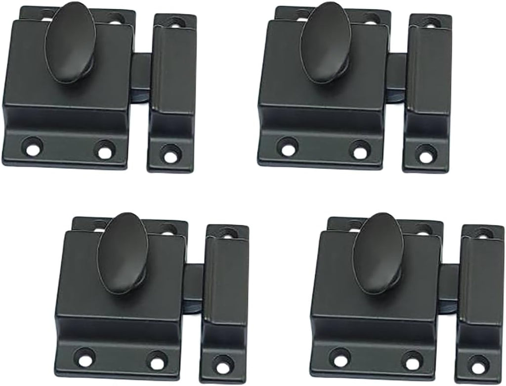 QCAA Traditional Large Oval Turn Cabinet Latch, Solid Brass, 2", for Cupboard & Other Furniture, Matte Black, 4 Pack, Made in Taiwan
