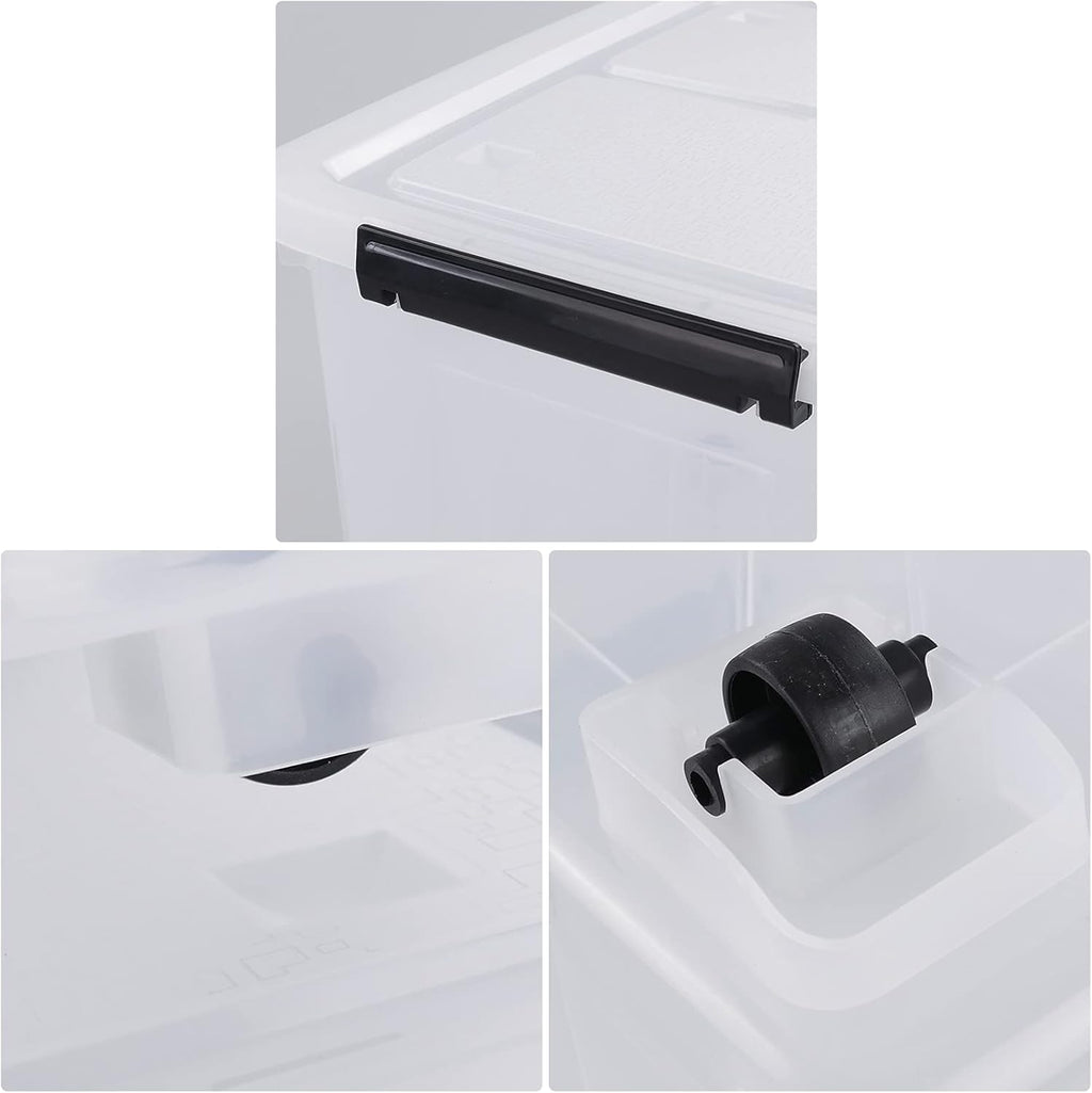 4 Packs 30 L Stackable Plastic Storage Bins with Lids and Wheels, Latching Clear Storage Container Box