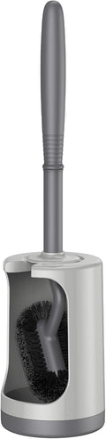 HAMITOR Toilet Bowl Brush Holder Set: Curved Design with Holder for Deep Cleaning Under Rim - Compact Hidden Scrubber for Small Space - Modern RV Bathroom Accessories - Gray