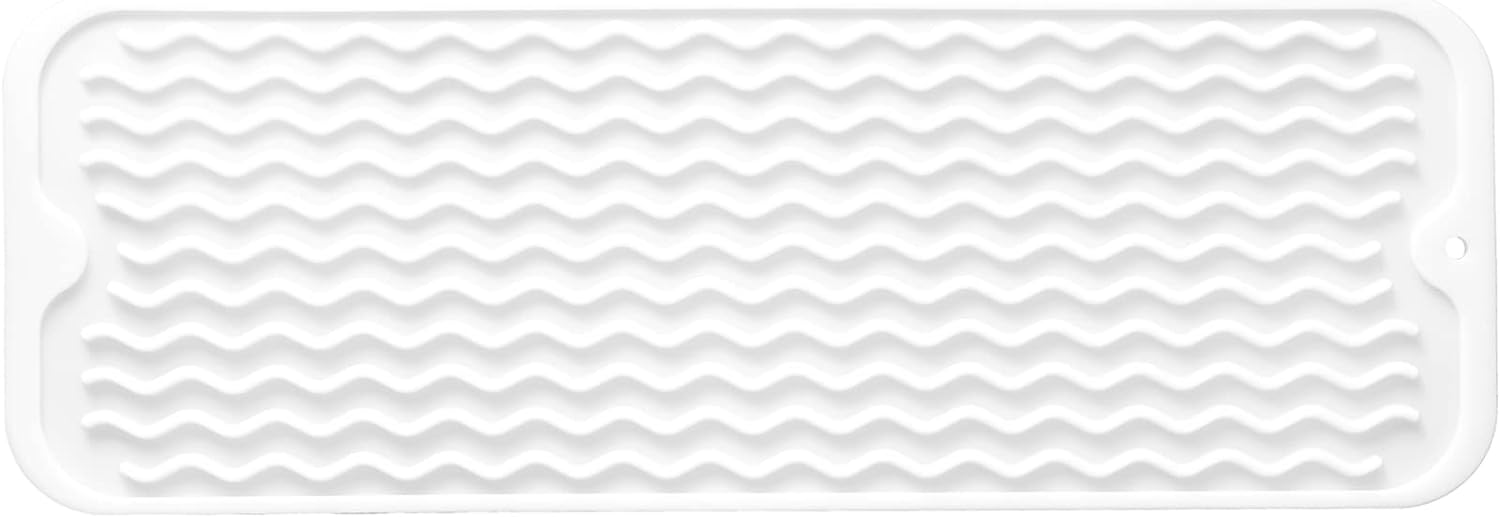 Silicone Dish Drying Mat for Multiple Usage,Easy clean,Eco-friendly,Heat-resistant Silicone Mat for Kitchen Counter,Sink,Bar,Bottle,or Cup White M 17 inches x 6 inches