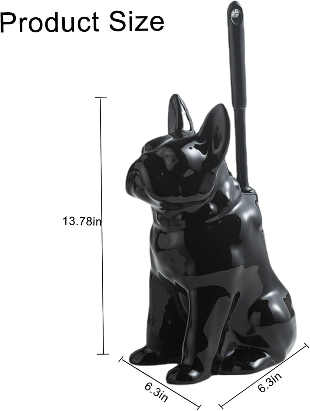 Comeon Ceramic Dog White/Black Toilet Brush and Holder Set, Plastic Handled Scrub Brush for Bathroom Cleaning,13.7"*6.3" (Black)