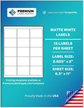 Premium Label Supply White Sticker Labels – 2.625" x 2" – Laser/Inkjet Compatible – (15 per Sheet), 25 Sheets – 375 Total Adhesive Labels