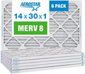 Aerostar 14x30x1 MERV 8 Pleated Air Filter, AC Furnace Air Filter, 6 Pack (Actual Size: 13 7/8" x 29 7/8" x 3/4")