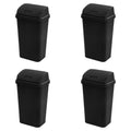 Sterilite 4-Pack Swing Top Wastebasket, Sleek Square Profile Trash Can, 13 Gallon, Black - Modern Garbage Bin for Kitchen, Bathroom, Garage and Workspace, Fits 13 Gal Liners