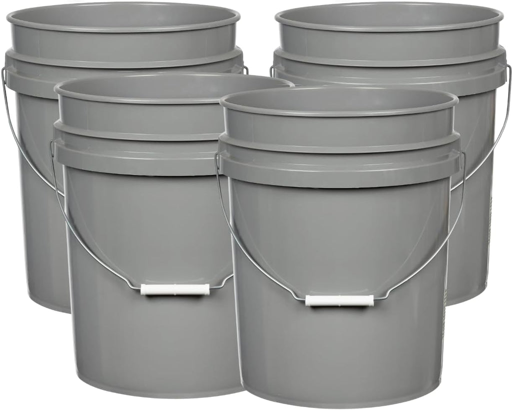 House Naturals 5 Gallon Premium HPDE Plastic Bucket - Made in USA Food Grade Storage Container, BPA Free All Purpose Pail (4, Gray)