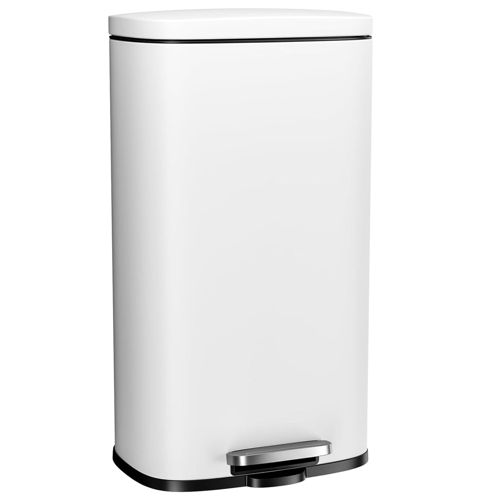Arlopu13.2 Gallon Step Trash Can, Stainless Steel Garbage Bin, Soft-Close Rubbish Bin with Removable Plastic Inner Bucket, Fingerprint-Proof, Lid Dustbin, Suit for Kitchen Home (White, 50L)