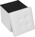 Athena Collection 15" Storage Ottoman Bench Folding Bench with 40L Hidden Storage, Small Cube Ottoman PU Leather Foot Rest Stool Chest with Flipping Lid for Living Room, Bedroom, Entryway, White