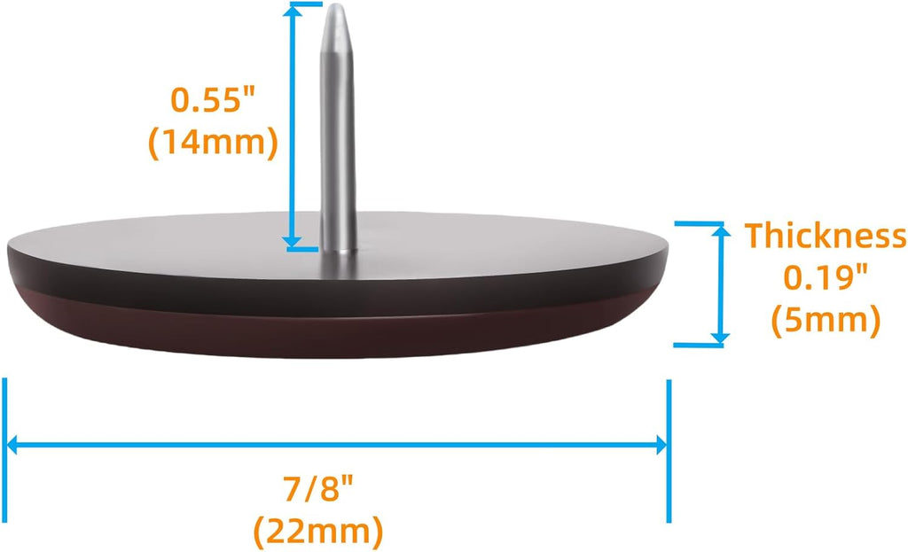 Furniture Glides Sliders-Furnigear PTFE (Teflon) Chair Leg Movers Sliders for Carpet Surface - Move Your Furniture Easy & Safely - Best Floor Protector (7/8" Nail, Brown-24 Pack, not for Wood Floors)