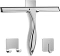 All-Purpose Stainless Steel Shower Squeegee for Shower Doors with 2 Adhesive Hooks, Bathroom Cleaner Tool Household Window Mirror Squeegee for Home Cleaning, Glass Door, Tile Wall, Car, 12 Inch Silver