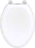 Gerber Universal Elongated Toilet Seat with Cover, Soft Close, Top Mount, Easy Install, Heavy-Duty Plastic, Adjustable Fit for Standard Elongated Toilets, Fade-Resistant, White G0099849