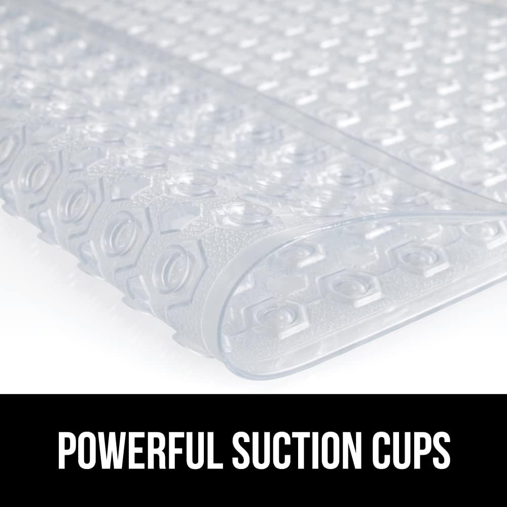 GORILLA GRIP Patented Square Shower Stall Mat, Small Bathtub Floor Mats for Stand Up Showers, Suction Cups and Drainage Holes, Machine Wash, Soft on Feet, Bathroom Accessories 21x21 Inch, 2 Pack Clear