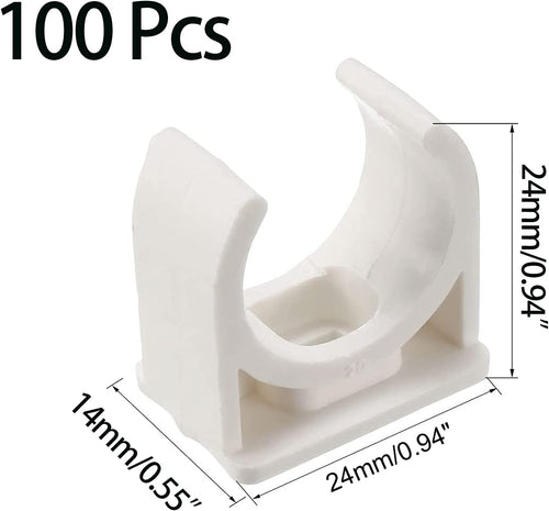 100 Pcs U-Shaped PVC Water 20mm Pipe Clamps Clips, U-Shaped Buckles Fit for 3/4" (20mm) Water Pipes and TV Trays Tubing Hose Hanger Support Pex Tubing （White 20mm）