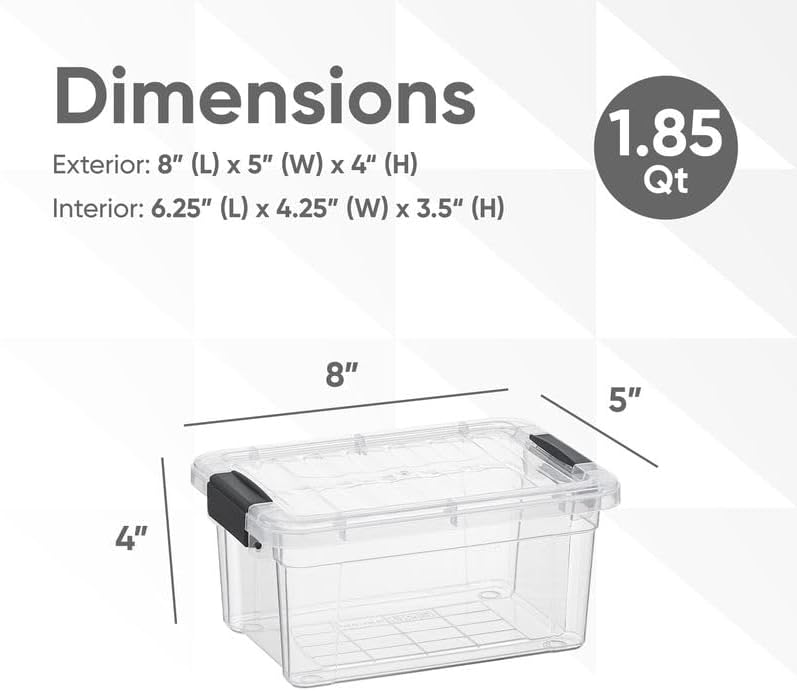 Superio Clear Storage Bins with Lids, Stackable Storage Box with Latches and Handles, Extra Small, 4 Pack 1.75 Quart