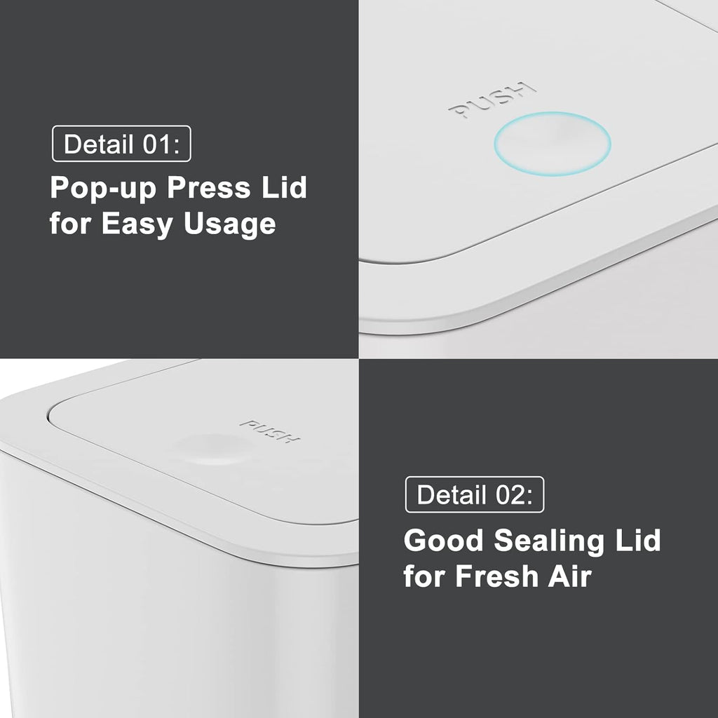 N. NETDOT 3 Pack 2.6 Gallon / 10L Bathroom Trash Can with Lid,Kitchen Garbage Can Small Trash Bin Waste Basket for Bathroom,Kitchen,Bedroom,Living Room,Office - Off White
