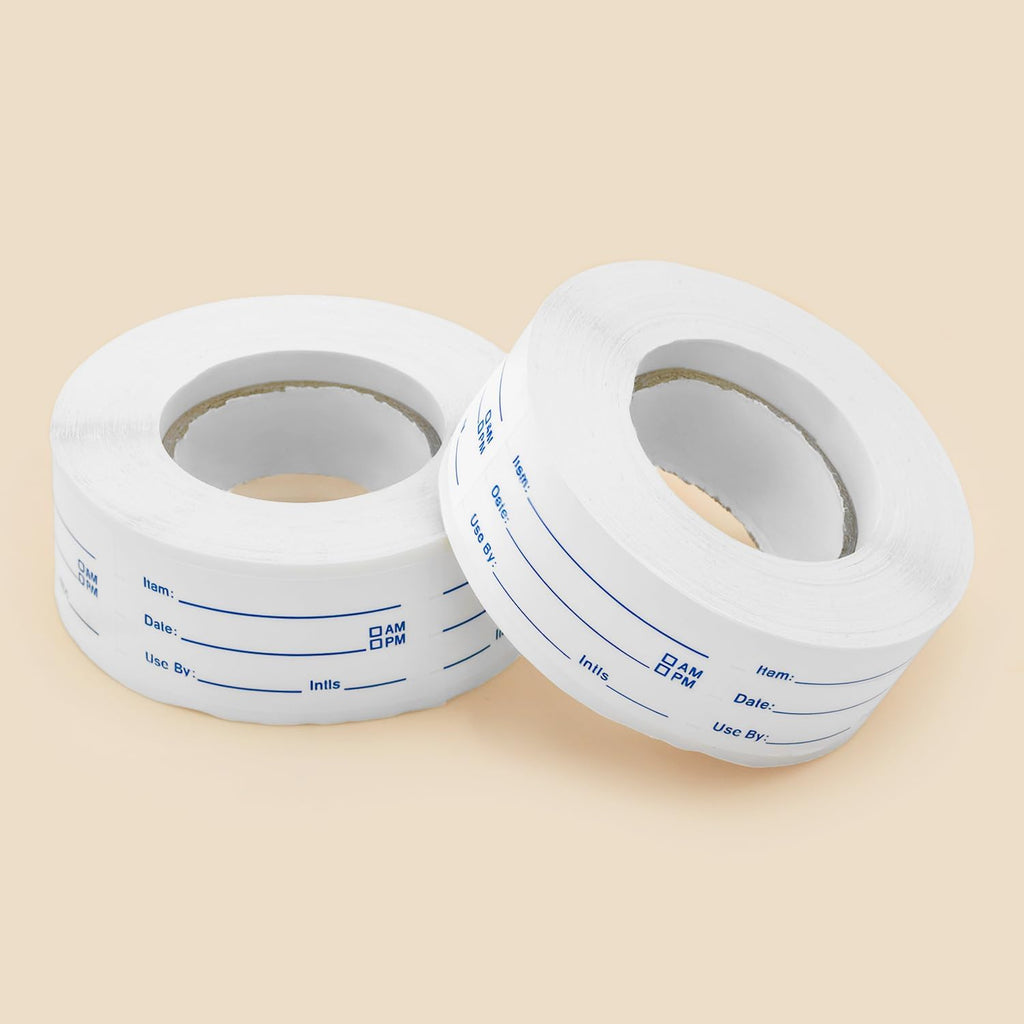 QWORK Dissolvable Food Labels (1000pcs) - 2 Rolls Removable Labels for Food Containers, Freezer Labels, Writeable Date Labels