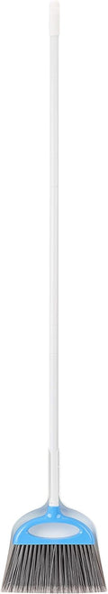 Amazon Basics Dustpan Broom Set with Easy Assembly and Long Handle, Blue and White