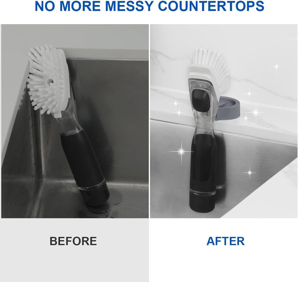 LANMU Dish Wand Holder Compatible with OXO Soap Dispensing Scrub Brush (New Version), Silicone Self-Adhesive Dishwand Caddy with Drain Spout for Quick Drying, Ideal for Kitchen Sink Counter Storage