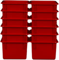 Wood Designs Cubby Storage Bin, Heavy Duty Plastic Containers for Kids Red Cubby Tray Set of 12
