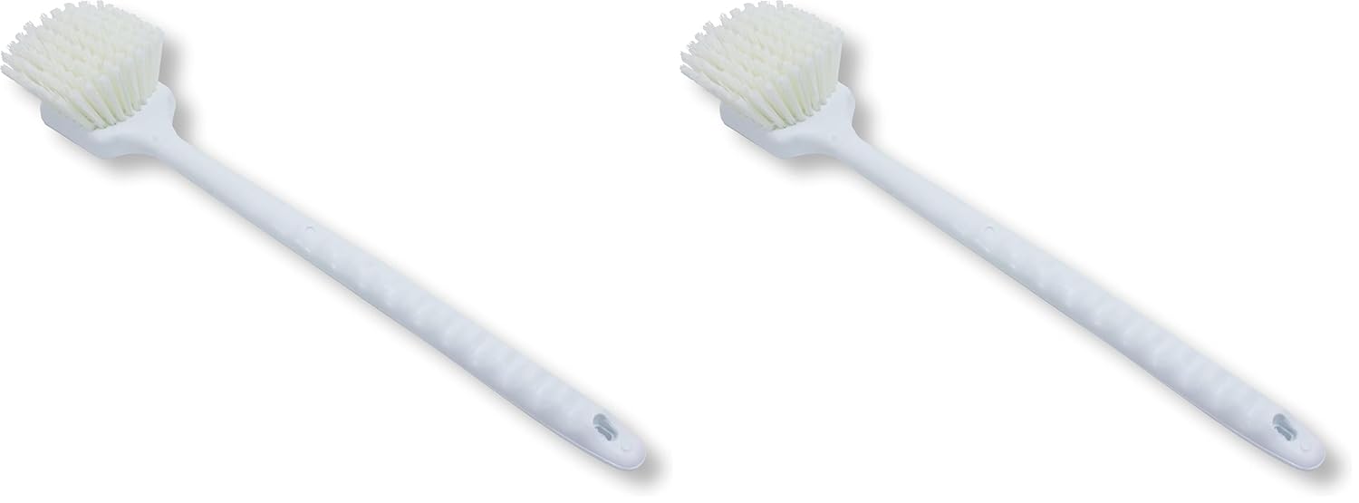 SPARTA Plastic Large Scrub Brush, Kitchen and Utility Brush with Long Handle for Cleaning, 20 Inches, White (Pack of 2)
