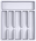 Silicone Silverware Drawer Organizer – Non-Slip Utensil Holder for Kitchen Drawers | Cutlery Tray for Forks, Knives, Spoons & More | Durable, BPA-Free, Easy to Clean – White