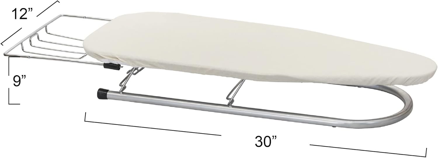 Household Essentials Tabletop Ironing Board, Compact Ironing Board with Iron Rest, Includes Door Hang, Perfect for Dorms and Small Spaces, 12 x 30", Silver