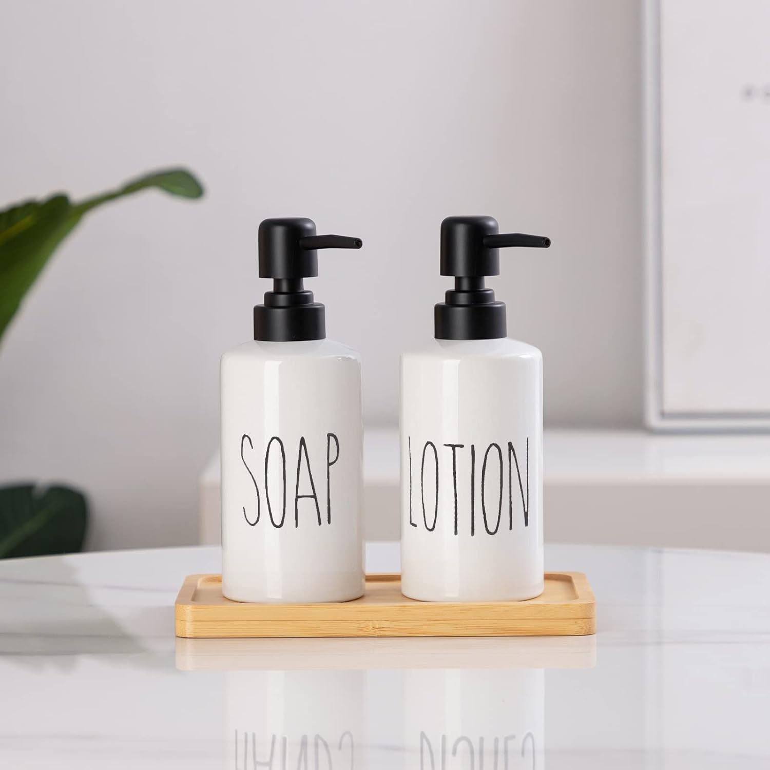 FE Soap Dispenser, 10oz Ceramic Liquid Soap Dispenser for Bathroom Countertop with Plastic Pump(SOAP)