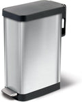 Glad Slim Trash Can with Clorox Odor Protection - Narrow Kitchen Garbage Bin with Soft Close Lid, Step On Foot Pedal and Waste Bag Roll Holder, Stainless Steel, 45 Liter