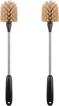 2 Pack Water Bottle Brush, 15-inch Long Handle Cleaning Brush, Kitchen Scrubber, Bottle Brush Cleaner, Suitable for Water Bottles, Cups, Glasses, Baby Bottles, Wine Glasses, Brown