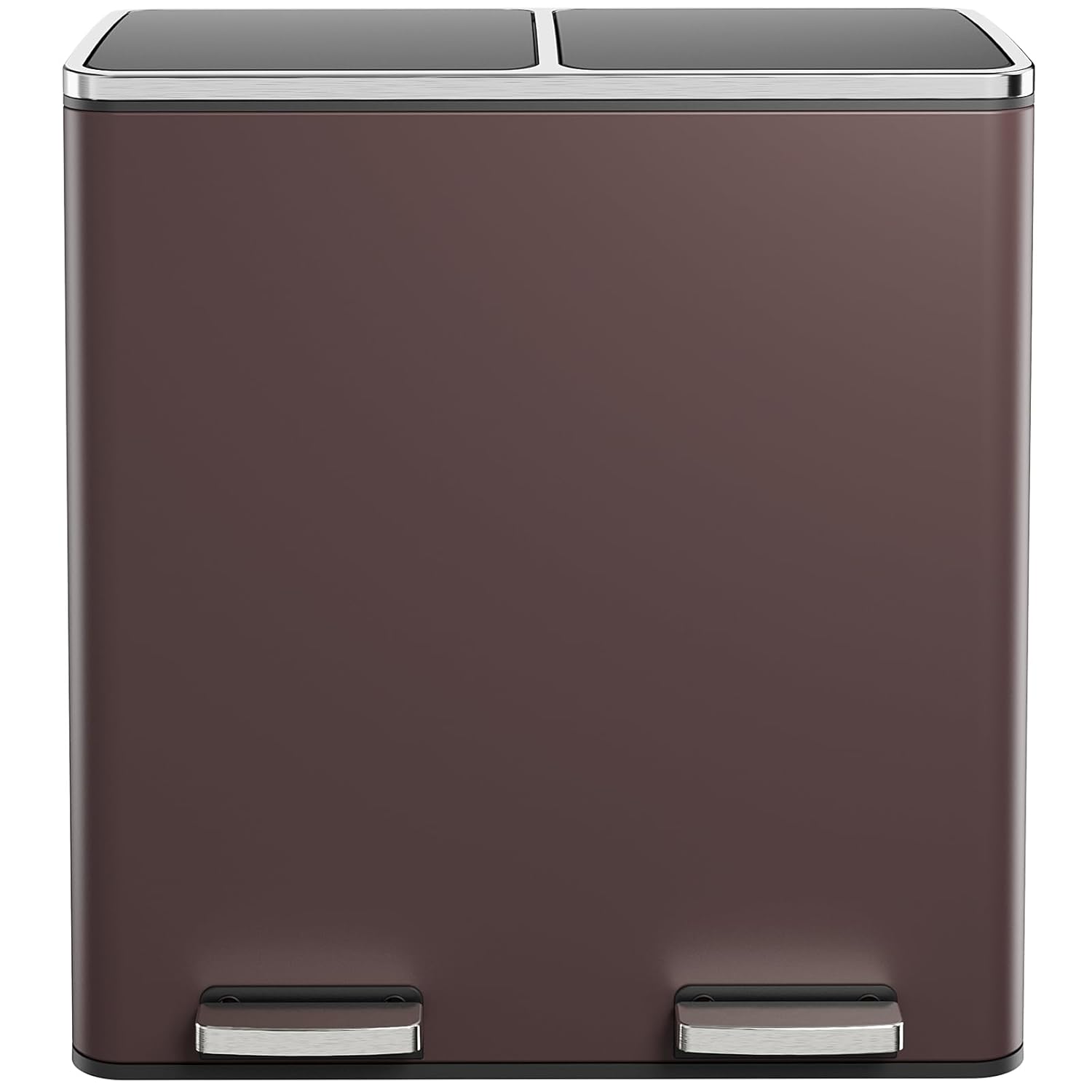 AthLike 60L(16 Gal) Dual Trash Can, Stainless Steel Kitchen Garbage Can, Double Compartment Classified Rubbish Bin, Recycle Dustbin w/Plastic Inner Buckets, Handle, Soft-Close Lid, Airtight, Brown