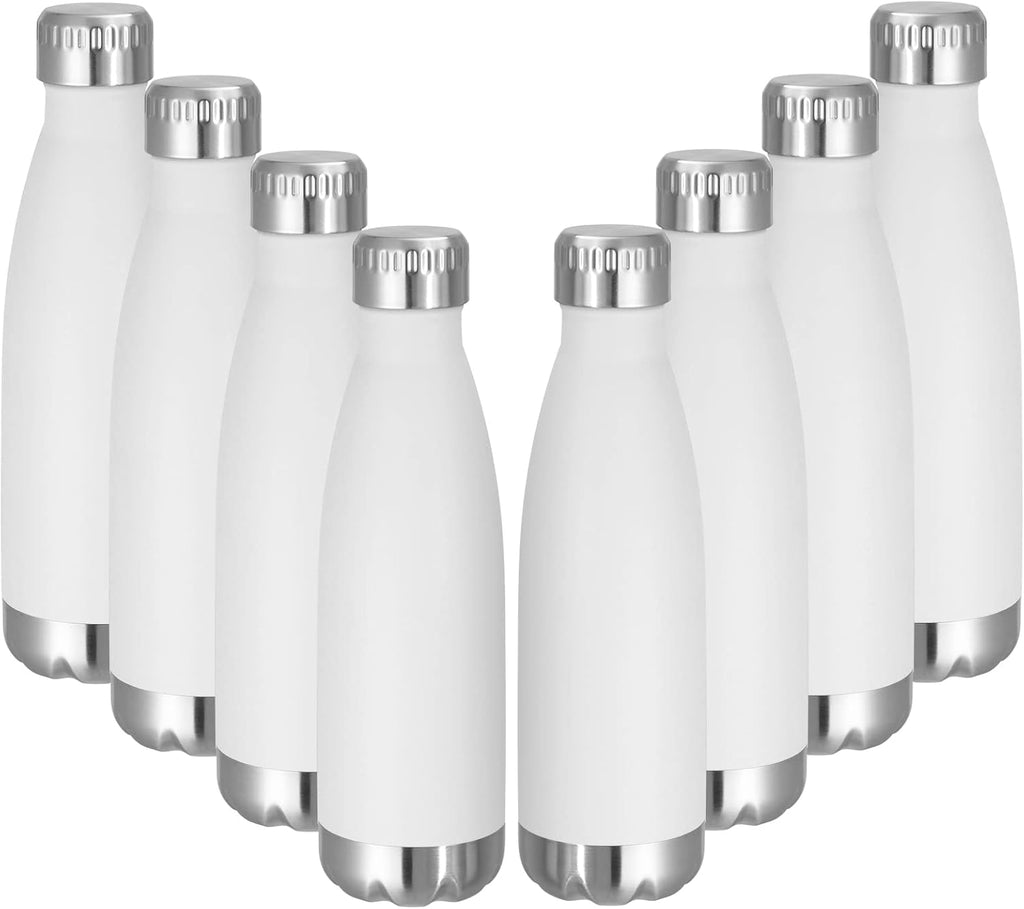 VEGOND 17oz Stainless Steel Water Bottles Bulk, Reusable Metal Sports Water Bottle Keeps Drink Hot and Cold, BPA Free Double Wall Vacuum Cola Shape Insulated Water Bottles for Camping Gym, 8 Pack