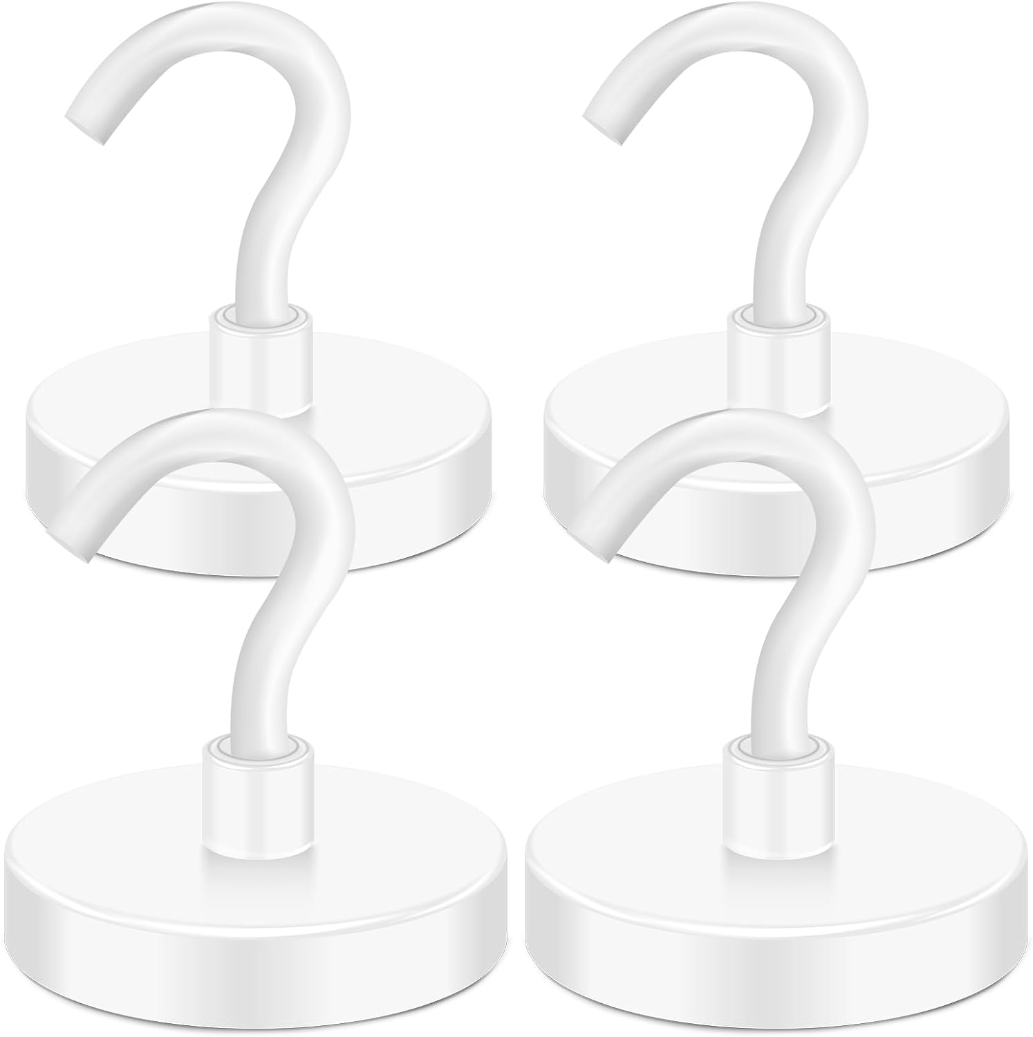 MIKEDE Magnetic Hooks Heavy Duty, 150LB Super Strong Magnetic Hooks for Cruise, Neodymium Earth Magnets with Hook for Hanging, Magnetic Metal Hanger for Fridge, Toolbox, Storage, (White, 4 Pack)