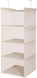 MAX Houser 4 Tier Shelf Hanging Closet Organizer, Space Saver,Closet Hanging Shelf with 2 Sturdy Hooks for Storage, Foldable (Beige)