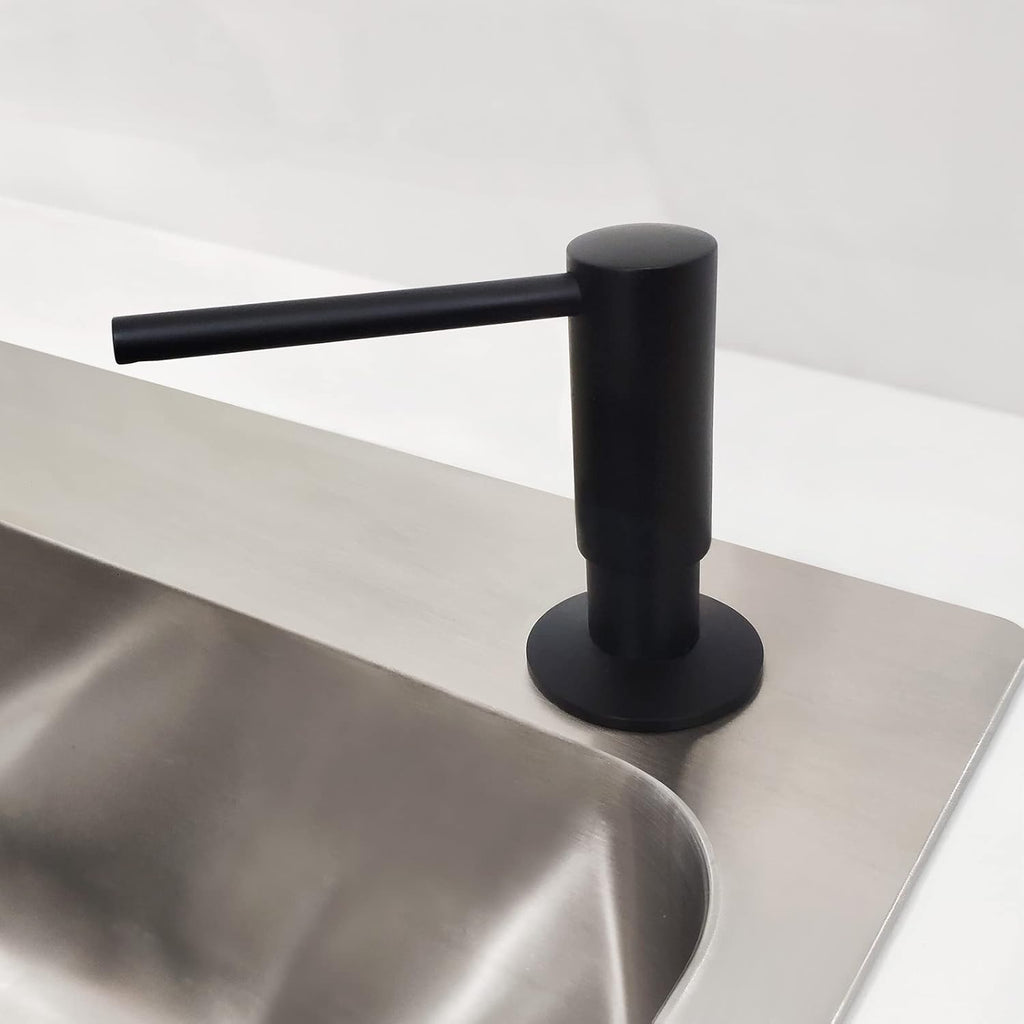 Matte Black Built in Dish Soap Dispenser for Kitchen Sink, Under Counter Brass Pump Head Hand Soap Pump with 17 OZ PET Soap Bottle Refill from Top, Undermount Brass Liquid Soap Dispenser
