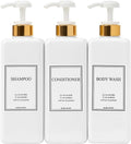 Modern Gold Design Large 27 oz Shampoo and Conditioner Dispensers - Empty Plastic Refillable Pump Bottle Set for Bathroom Shower Soap Dispenser, Set of 3 (White)