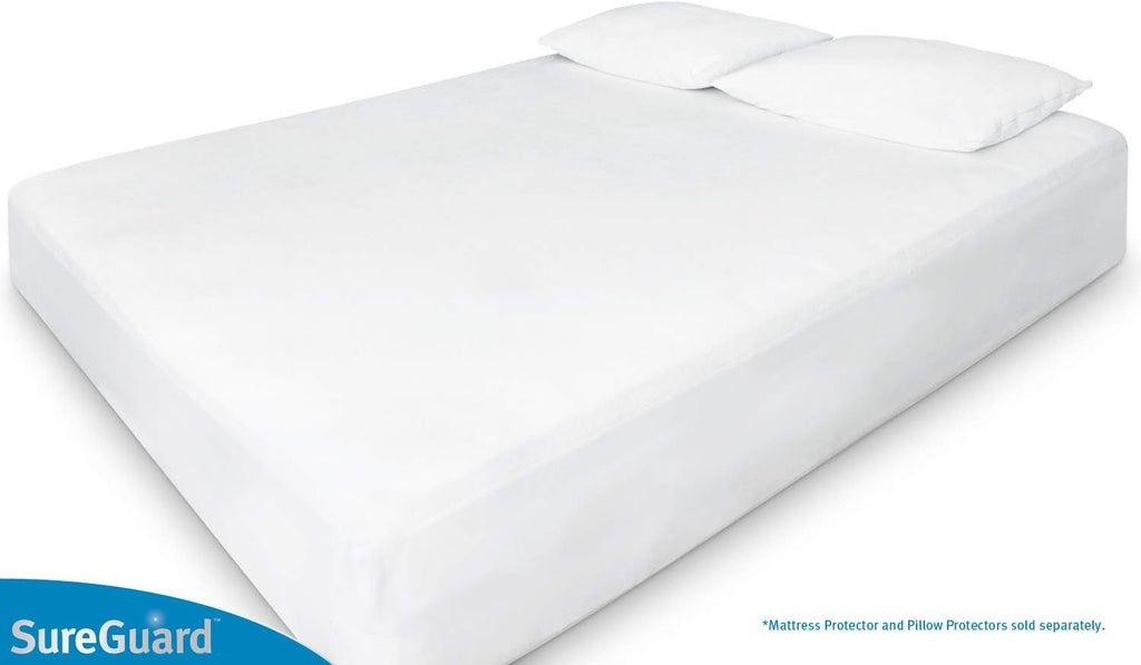 SureGuard Queen Size Mattress Protector - 100% Waterproof, Hypoallergenic - Premium Fitted Cotton Terry Cover White