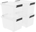 30 Quart Plastic Clear Storage Bin with Wheels, Plastic Latching Bins with Lids, 4 Packs