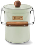 Kitchen Countertop Compost Bin 101Ounces / 3Liter with Airtight Lid, SUS304 Stainless Steel Odor-Free Food Waste Bin with Wooden Handle Stylish Design/Bathroon Trash Can (Mint Green)