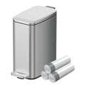 KUK Slim Bathroom Trash Can with Lid, 1.6 Gal / 6L Stainless Steel Small Garbage Bin with Detachable Inner Bucket, Step Pedal, Silent Close, Wastebasket for Toilet, Bedroom, Home, Office (Silver)