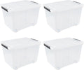 4-Pack 42 L Clear Plastic Storage Container Bin with Lids and Latch Buckle, Clear Storage Latch Box/Bin with Wheels