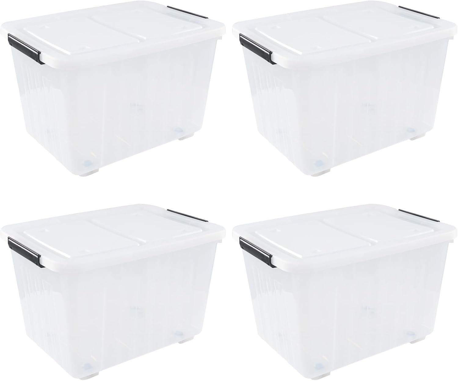 4-Pack 42 L Clear Plastic Storage Container Bin with Lids and Latch Buckle, Clear Storage Latch Box/Bin with Wheels