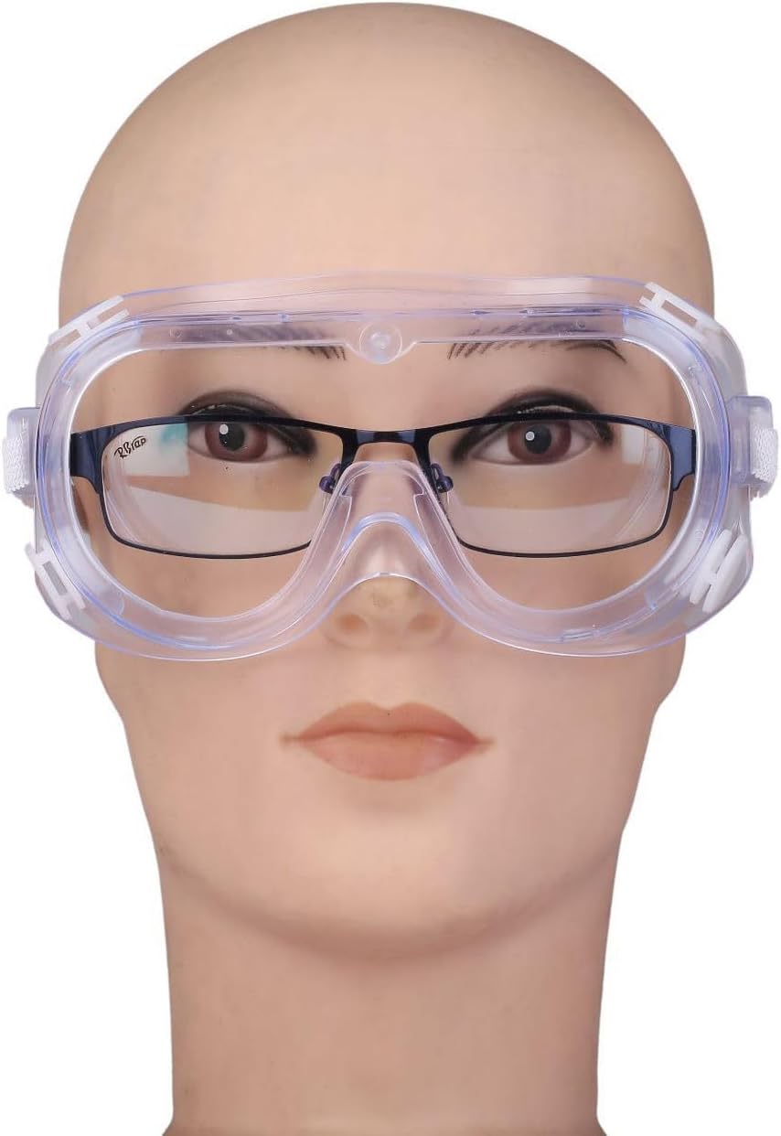 3 Pack Safety Goggles Protective Adjustable Goggles Over Glasses Splash Eye Protection Adjustable For Lab Construction Worker Onion Cutting Clear Lens Eyewear White